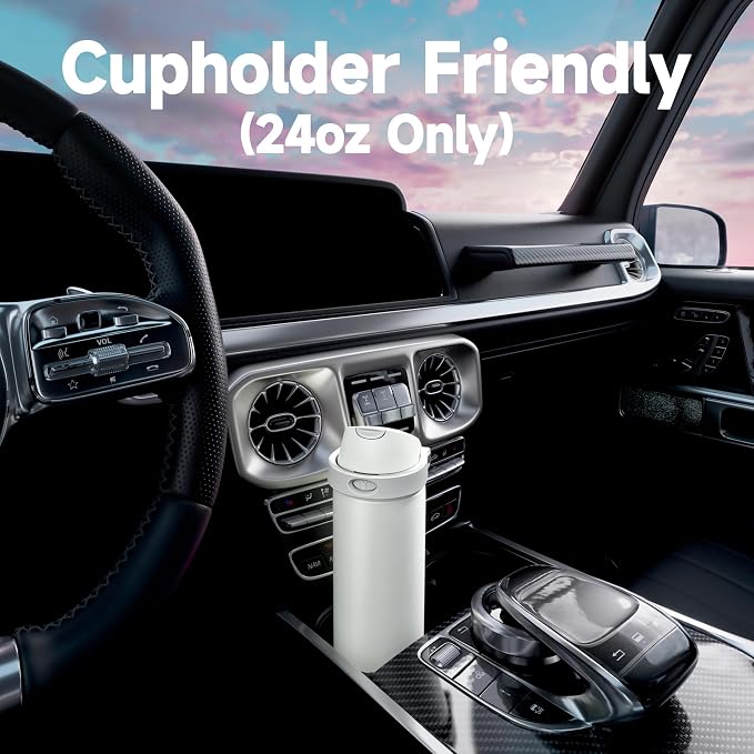 24 oz Insulated Water Bottle with Straw: Meoky Stainless Steel Metal Water Bottle with 2-in-1 Lid - Leak Proof, Cold for 24 Hours, Protective Silicone Base, BPA-Free for Sports Travel Car, Ivory