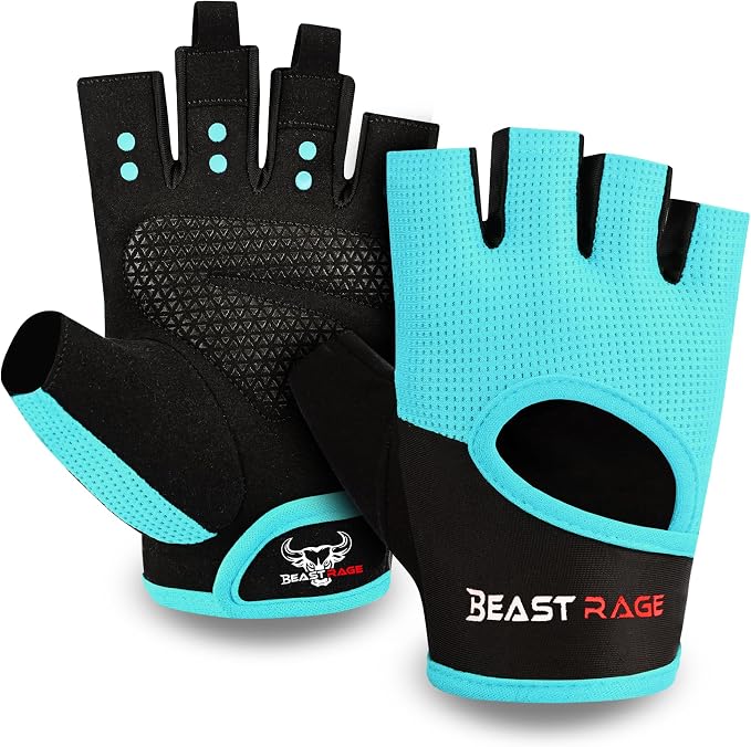 BEAST RAGE Workout Gloves for Men & Women - Fingerless Gym Gloves with Palm Protection, Breathable & Lightweight for Weightlifting, Cycling & Pull Up