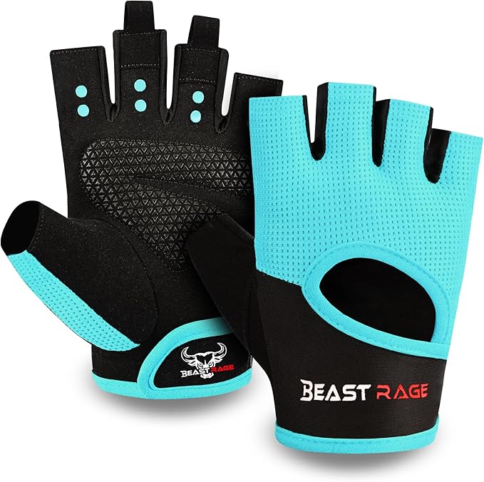 BEAST RAGE Workout Gloves for Men & Women - Fingerless Gym Gloves with Palm Protection, Breathable & Lightweight for Weightlifting, Cycling & Pull Up