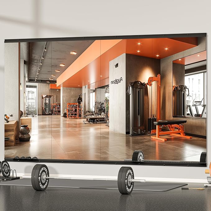Hasipu Tempered Glass Home Gym Mirror, 4 Pcs 48x24 Inch Each Frameless HD Non-Distorting Yoga Wall Mirror, Workout Mirror with Polished Edge for Home Fitness Dance Studio Garage Bedroom