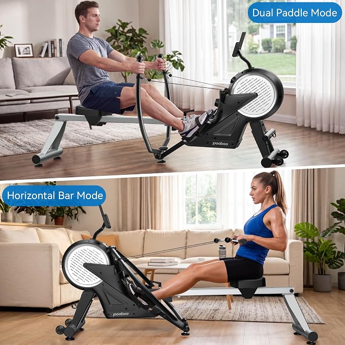 pooboo Magnetic Rowing Machines Rower Foldable with 16 Level Resistance Indoor Rower Machines with Digital Monitor & Transport Wheels for Home Use