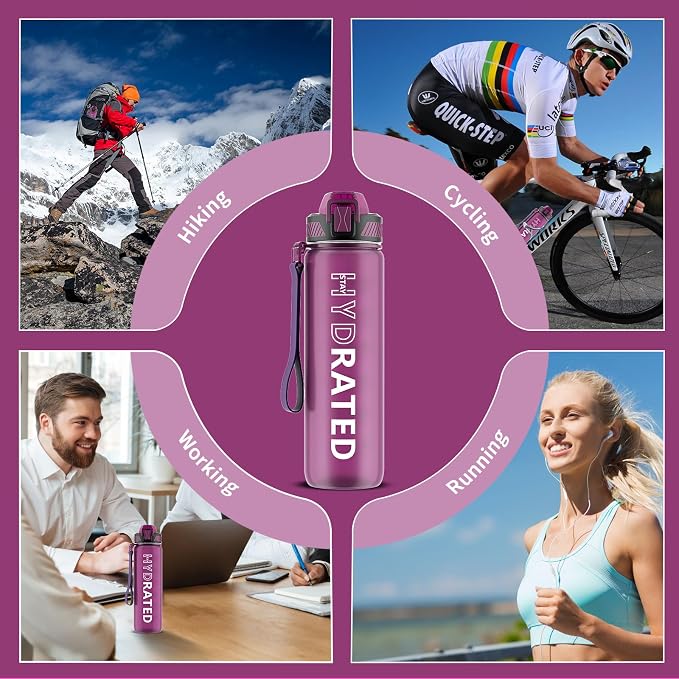 QLUR Water Bottle with Straw, 32oz Motivational Water Bottles with Time Marker to Drink, Tritan BPA Free, 1L Sports Water Bottle with Carry Strap LeakProof for Women Gym Fitness Outdoor (1 Pack)