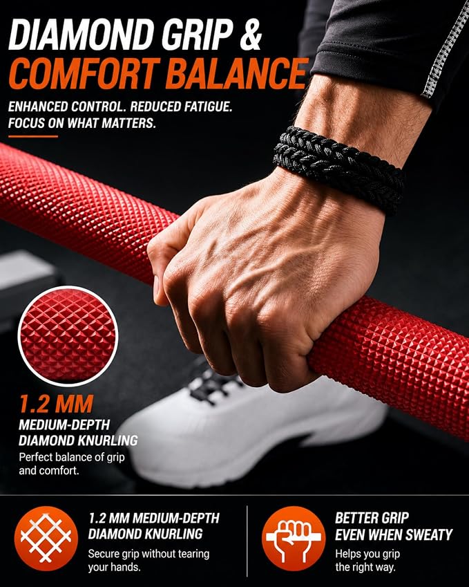 7ft Olympic Barbell 20kg/44Lbs, 1000LB/1500LB Weight Capacity, 190K PSI High Tensile Strength Weightlifting Bar with 2-Inch Sleeves & 8 Needle Bearings for Home Gym Strength Training