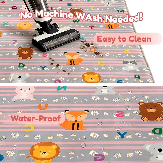 Baby Play Mat for Floor, 71'' x 59'' Thicken Foam Soft Padded Playmat for Tummy Time, Playpen Mat for Toddlers Infant Kids, Water-Repellent Coral Velvet, Non-Slip Bottom Safe for Crawling (Lion)