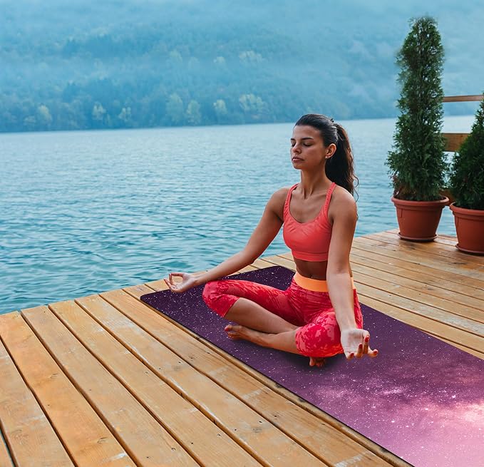 nuveti Printed Travel Yoga Mat 1/16 Inch Thick Non Slip Fitness Workout Mat | with Carrying Bag, Foldable Lightweight Suede & Natural Rubber Yoga Mat for Yoga Pilates and Fitness 72" L x 24" W x 1.5mm