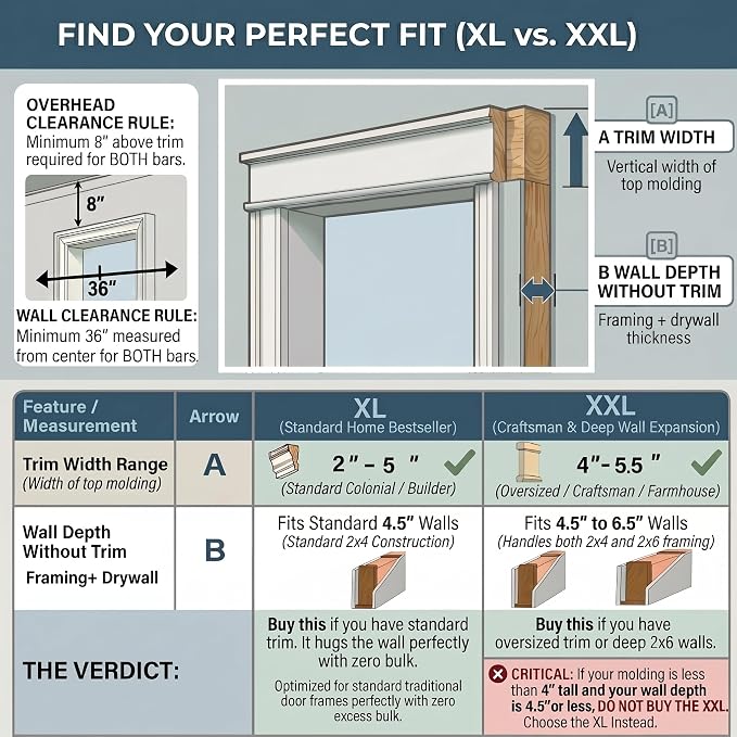 Ultimate Body Press XL Doorway Pull Up bar with Elevated bar & Adjustable Width