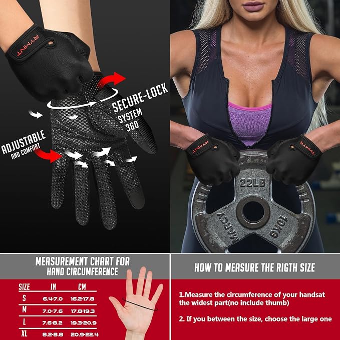Full Finger Workout Gloves Women Men - Weight Lifting Gloves Full Palm Grip | Grip Gloves for Gym, Fitness, Exercise, Weightlifting, Rowing, Dumbbells, Kettlebell, Cycling, Driving, Biking, Womens Work