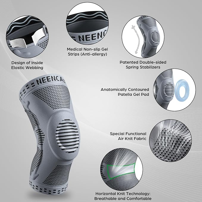 NEENCA Professional Knee Brace, Medical Knee Support for Women & Men Relief | Patented Patella Gel Pad & Side Stabilizers, Compression Sleeve for Knee Pain, Swelling, ACL, PCL, Arthritis, Sports, Workout