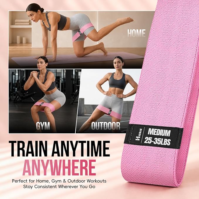 Fabric Resistance Band Set with Exercise Guide, 3 Levels for Hip and Glute | For women and men; 3 resistance levels with an exercise guide for legs, squats, yoga, fitness, and physical therapy
