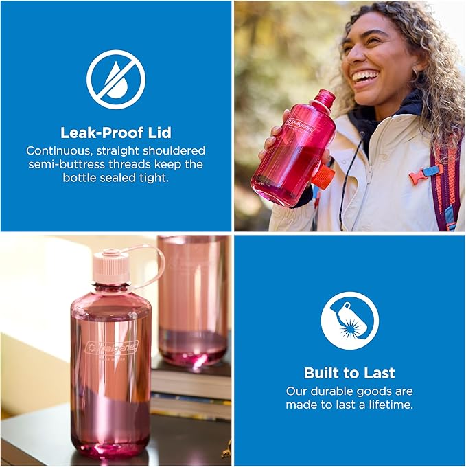 Nalgene 32 oz Narrow Mouth Water Bottle, Cherry Blossom | BPA-Free, Durable & Lightweight, Leak Proof, Dishwasher Safe, Large Reusable Plastic Bottle for Hiking, Gym, Work & Travel