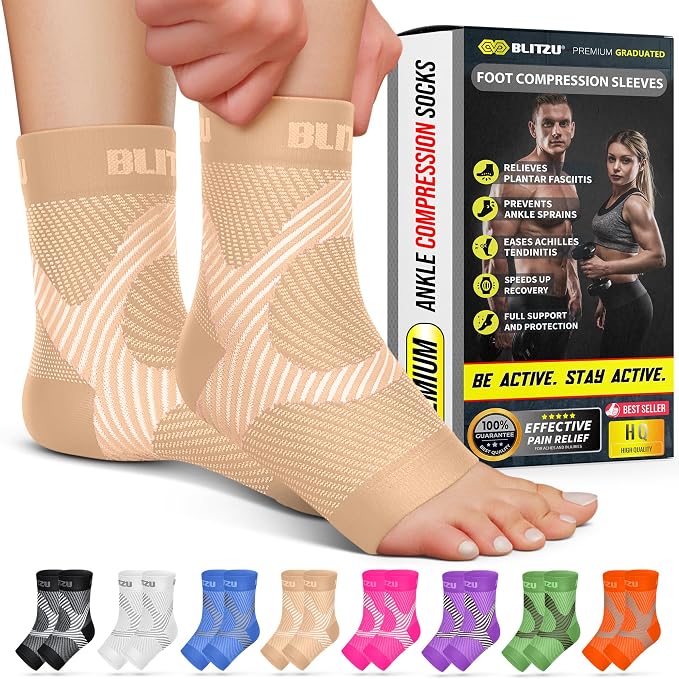 BLITZU Compression Socks for Plantar Fasciitis, Foot, Arch & Ankle Support | Open Toe Ankle Brace, Women & Men, Stabilizing Sleeve Wrap, Achilles Tendonitis, Neuropathy, Arthritis, Swelling & Heel Pain