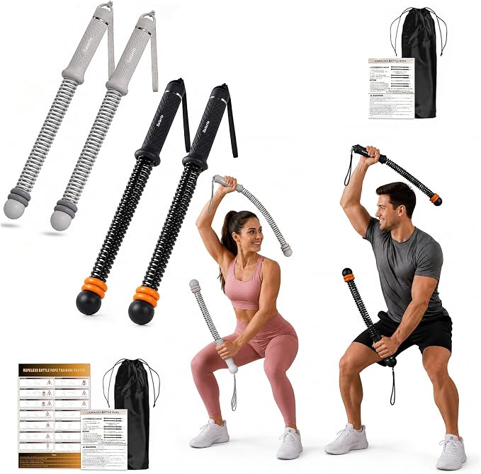 Portable Cordless Battle Ropes – Home Gym Workout Equipment for Intensive Training & Core Strength, Ideal for Home, Office, Travel and Small Spaces(Black & Grey)
