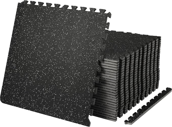 VEVOR 0.56Inch 100sq.ft Exercise Equipment Mats, 25 Tiles Upgraded Rubber Top with High Density EVA Foam, Interlocking Gym Flooring for Home Gym, 25 x 25In Gym Mats, Puzzle Workout Mats, Black & Gray | Rubber Top with Dense EVA Foam, Interlocking Gym F...