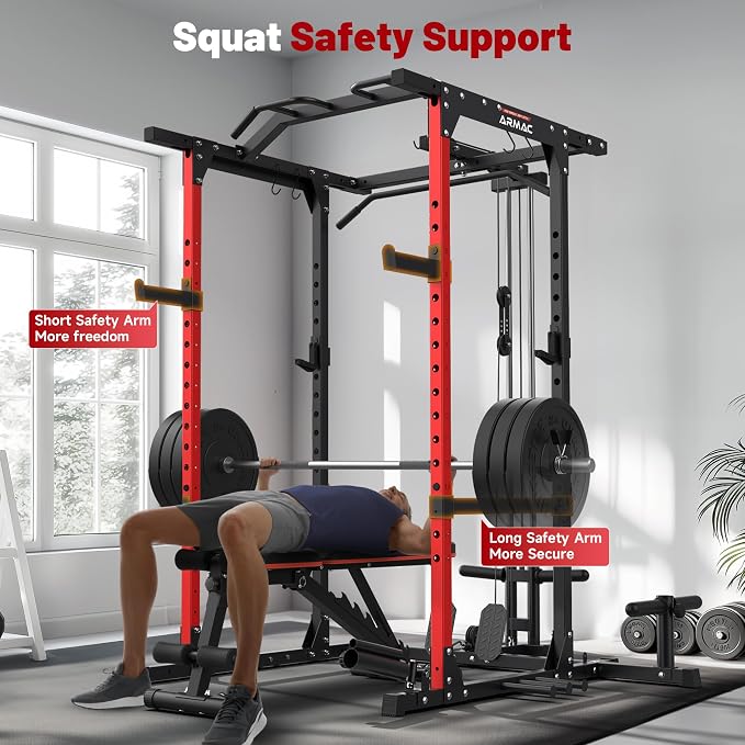 Sportsroyals Power Cage, 1600LBS Squat Rack with Cable Crossover System | Power Rack with LAT Pull Down System, Workout Cage with Pulley System for Fitness Home Gym Strength Training