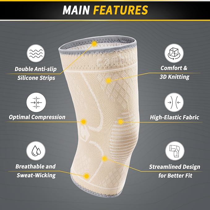 CAMBIVO 2 Pack Knee Brace, Knee Compression Sleeve for Men and Women, Knee Support for Running, Workout, Gym, Hiking, Sports (Beige,Medium)
