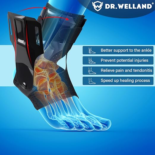 Ankle Brace with Side Stabilizers -Adjustable Ankle Support for Sprains, Sports Injuries, Plantar Fasciitis, Injury Recovery, Best Ankle Support for Running, Basketball, Volleyball (Small)