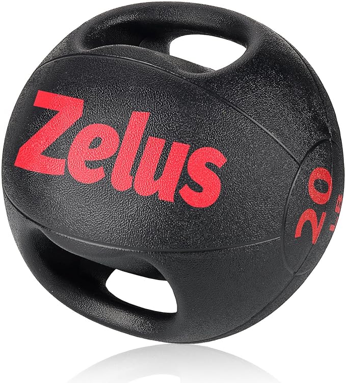 ZELUS Medicine Ball with Dual Grip| 10/20 lbs Exercise Ball |Weight Ball with Handles| Textured Grip Exercise Ball |Strength Training| Core Workouts | 10/20 lb, eco-friendly odorless rubber, dual anti-skid grips, for core strength training mobility, ho...