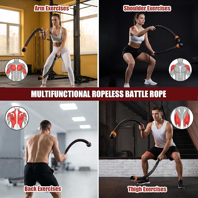 TOMSHOO 2PCS Ropeless Battle Ropes Adjustable Portable Home Gym Equipment | Non-Slip Handle Exercise Ropes for Strength Building, Cardio Fitness, Workout Equipment