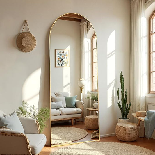 Arched Full Length Mirror 65"x24" Leaning Hanging for Decor Gold | Standing Body Mirror with Aluminum Frame for Bedroom Cloakroom Living Room Make-up Gift