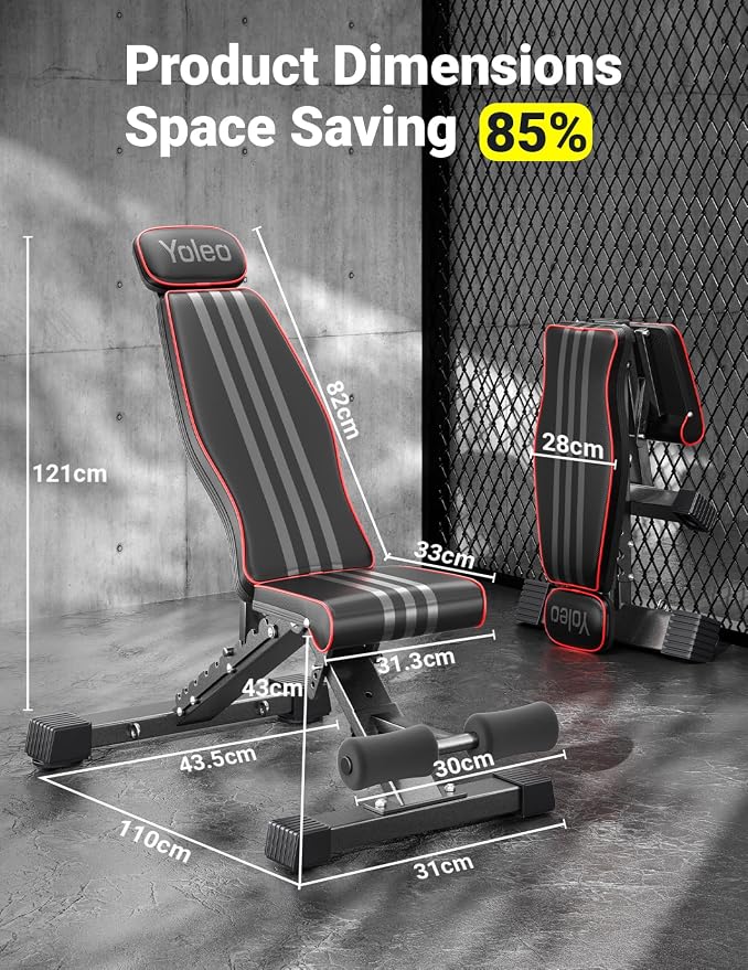 YOLEO Adjustable Weight Bench with Bench Press Stand, Foldable Workout Bench with Extended Head/Elbow Pad(for Users up to 7')