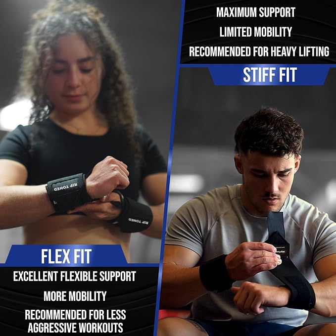 Rip Toned Wrist Wraps for Weightlifting – USPA & USAPL Approved – Stiff or Flex – 18" Gym Wrist Straps with Thumb Loop – Maximum Support for Men & Women
