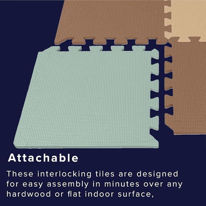 We Sell Mats 3/8" Thick Multipurpose EVA Foam Exercise Floor Mat, 12"x12" Interlocking Kid-Friendly Tiles, Anti-Fatigue for Home, Gym, Playpens, Classrooms