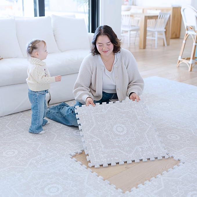 Little Landings Baby Play Mat for Floor - Layla (8x8ft) - Premium EVA Foam Play Mat for Babies & Toddlers (Ages 0-5+) - Non-Toxic Playmat for Tummy Time, Crawling & Playroom - Stylish & Comfortable