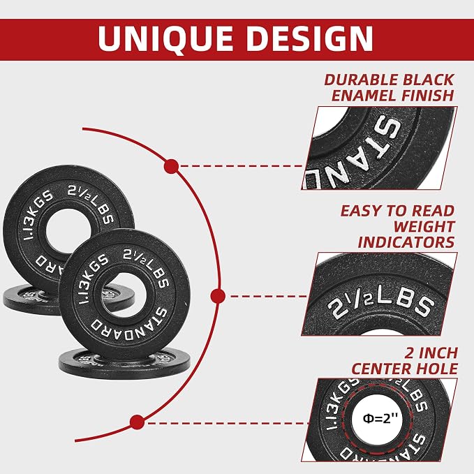 2" Cast Iron Weight Plates | 2.5LB to 45LB Standard Gym Plates (Singles, Pairs & Multi-Pack Sets) | Black with Silver Numbers for Barbell, Dumbbell, Powerlifting & Home Gym