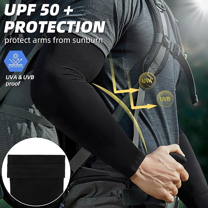 BHYTAKI UV Sun Protection Arm Sleeves, UPF 50 Sports Cooling Arm Compression Sleeves for Men Women Teenager