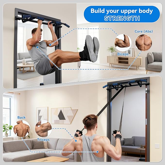 EPHESPORT 2026 Multifunctional Pull Up Bar for Doorway | US Patented Design, Foldable, No Drilling or Slipping, Multi-Grip Bar with Resistance Band, Large PVC Pads, 440 lbs Capacity