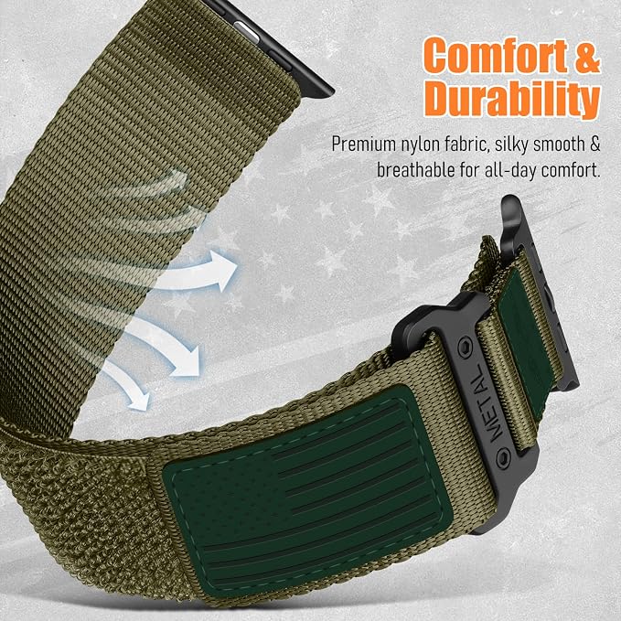 Rugged Nylon for Apple Watch Ultra 2/ Ultra 3 Band Series 11/10/9/8/7/6/5/4/3/SE iWatch Bands Men,Soft Woven Stars-Stripes Flag Wristbands Strap for Apple Watch Ultra 3/2/1 49mm 46mm 45mm 44mm 42mm