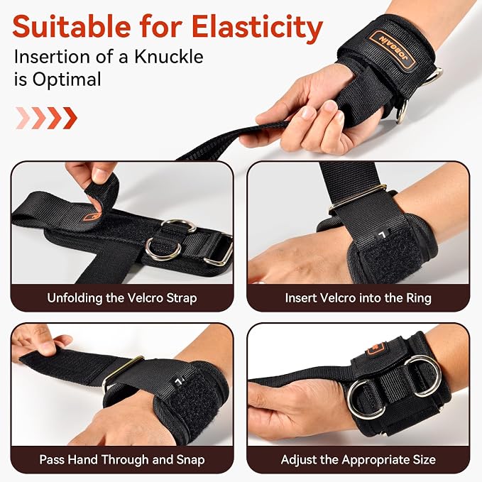 1 Pair Weight Lifting Straps with D Rings | Cable Machine Workout, Neoprene Padded Wrist Straps, Weightlifting Deadlifting, Non-Slip Wrist Support, Men Women