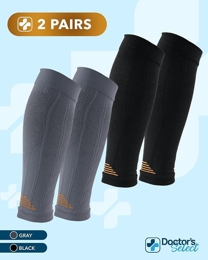 Doctor's Select 2 Pairs Copper Calf Compression Sleeve - Leg Compression Sleeves for Women & Men, Shin Splint Relief