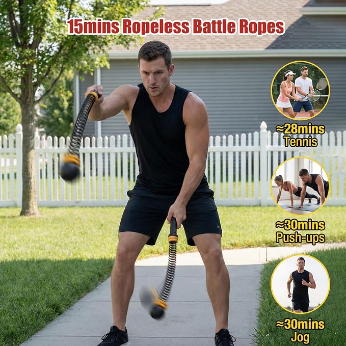 TOMSHOO 2PCS Ropeless Battle Ropes Adjustable Portable Home Gym Equipment | Non-Slip Handle Exercise Ropes for Strength Building, Cardio Fitness, Workout Equipment