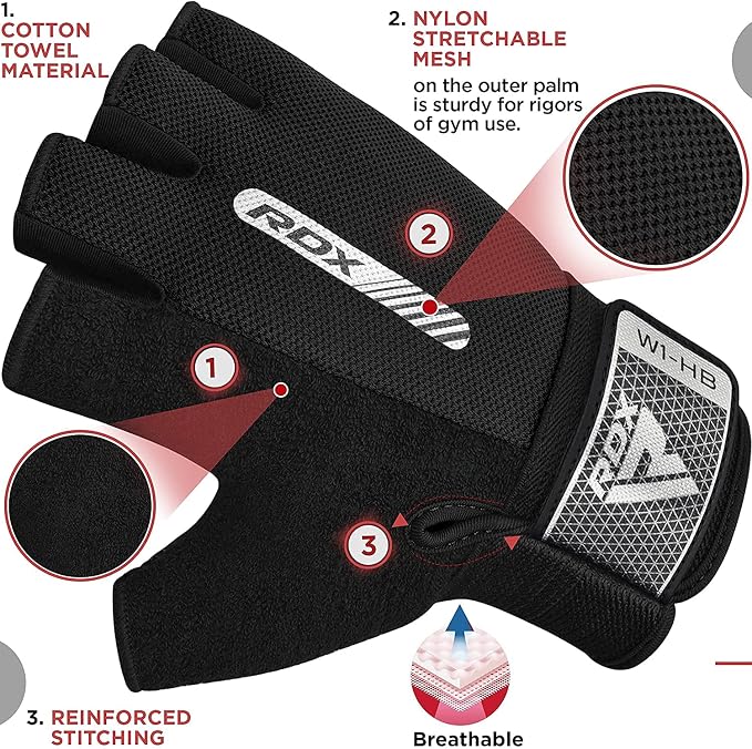 RDX Weight Lifting Gloves Gym Fitness Workout, Anti Slip Padded Full Palm Protection, Ultra Ventilated, Bodybuilding Strength Training HIIT WOD Exercise, Half Finger Men Women Cycling Rowing Climbing