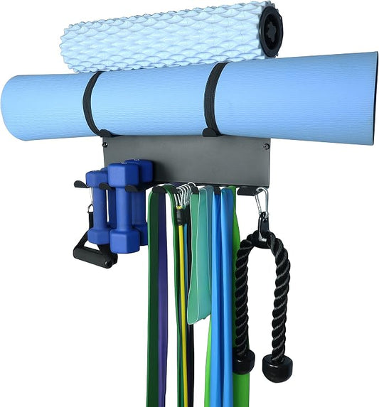 Multi-Purpose Gym Equipment Storage Rack Resistance Bands Storage Hanger Barbell Rack Heavy Duty Gym Rack for Exercise Bands, Lifting Belts and Jump Ropes