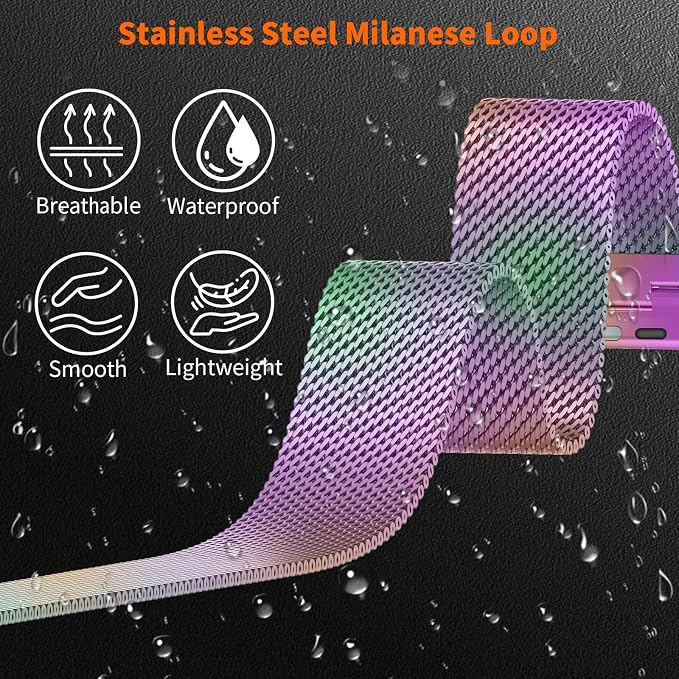 Bands Compatible with Apple Watch Ultra 3/2/1 Band 49/46/45/44mm | Milanese Loop Magnetic Stainless Steel Strap for iWatch Ultra SE 3/2/1 Series 11 10 9 8 7 6 5 4 3 2 1 Men, Colorful