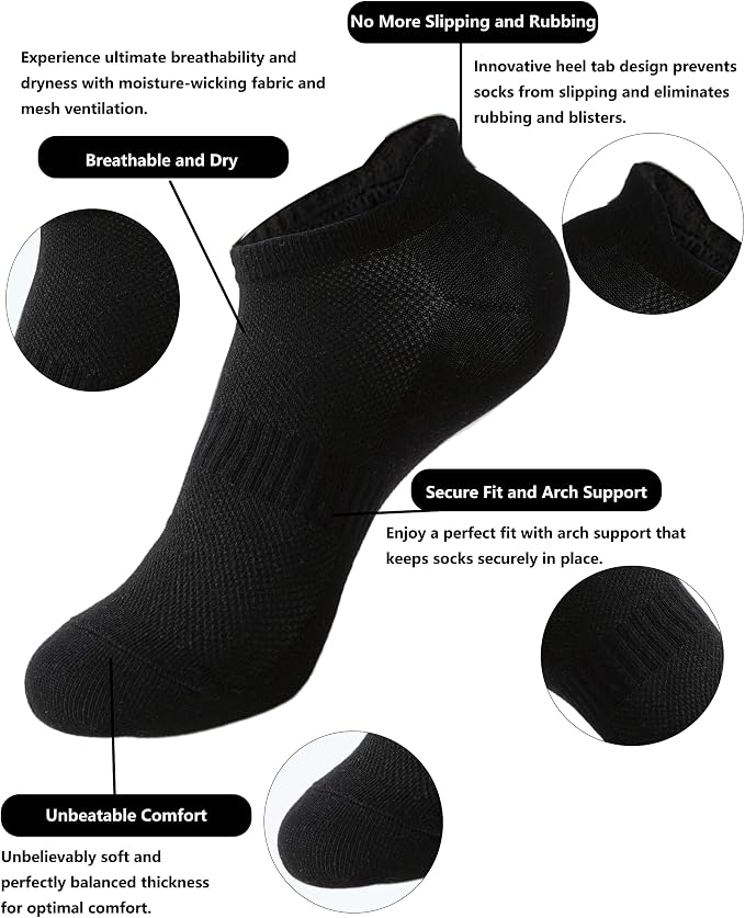 ACCFOD Womens Ankle Socks Athletic Running Low Cut Socks With Tab 6 Pairs