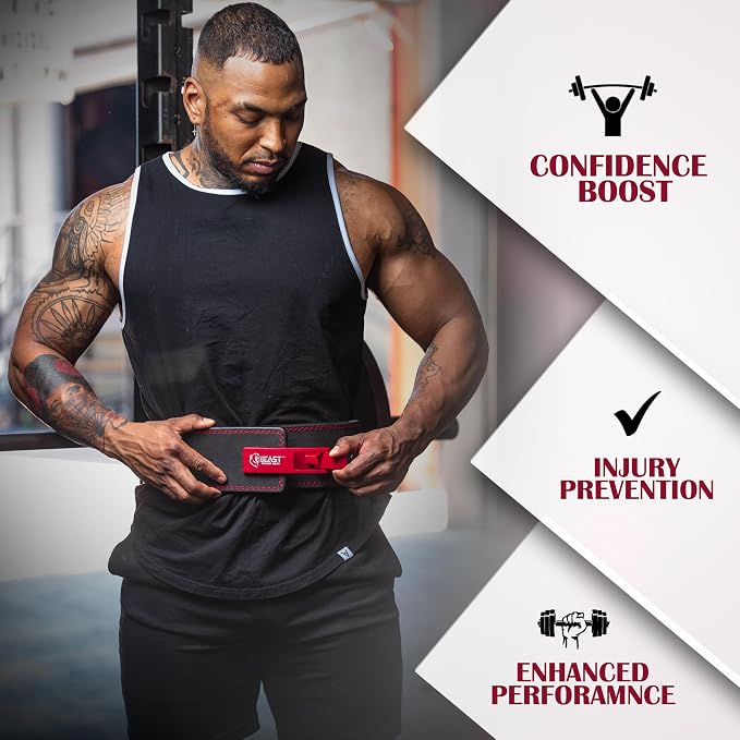 Beast Power Gear Weight Lifting Belt Lever Buckle 10MM 13MM Thick & 4 Inches Free Strap Weightlifting, Powerlifting, Deadlifts, Squats Men Women