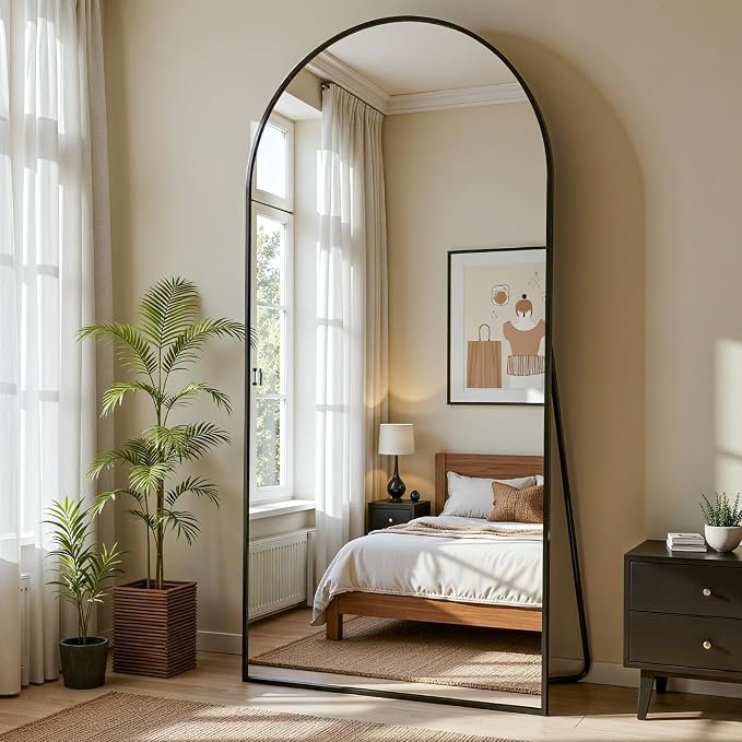Full Length Mirror, 76"x34" Arched Full Body Mirror, Floor Mirrors with Stand, Body Mirrors Standing Hanging Leaning Against Wall,Aluminum Frame Mirrors for Bedroom Cloakroom,Living Room,Black