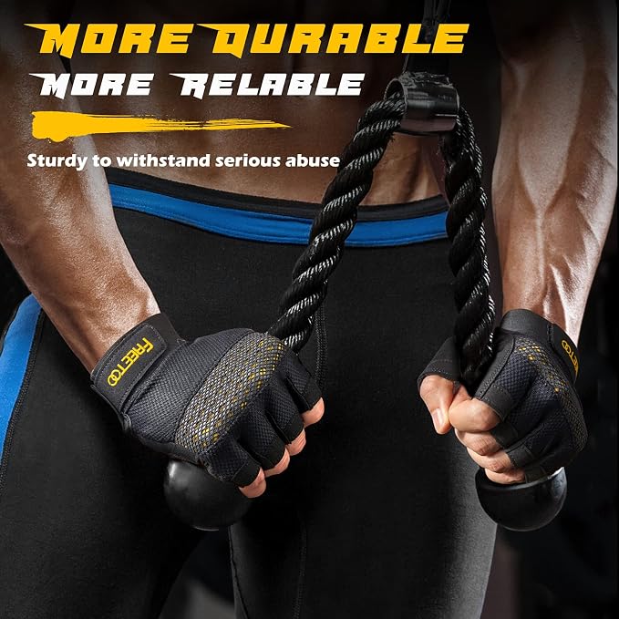 FREETOO Workout Gloves for Men, Weight Lifting Gloves with Full Palm Protection, Ultra Ventilated, Cushion Pads and Silicone Grip