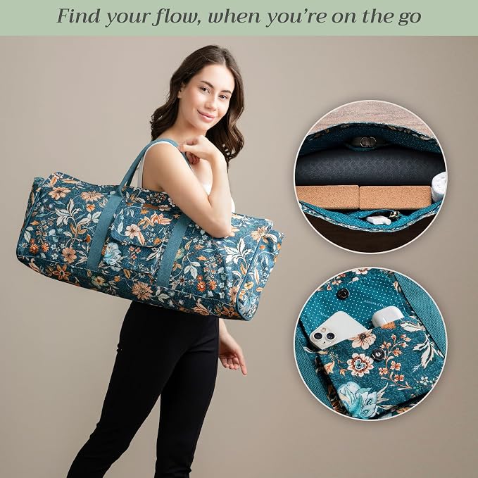 Maison d' Hermine Yoga Mat Duffle Bag Gym Tote Yoga Mat Carry Bag | Cylindrical bag for Woman Men Gifts Adjustable shoulder straps with Drawstring Water Bottle Pocket and zipper pocket