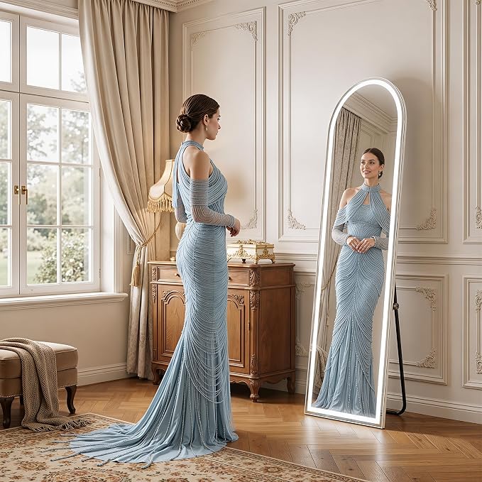 Full Length Mirror with LED Lights, 60"x16"Floor Mirror with Dimming & 3 Color Lighting, Free Standing Floor Mirrors, Lighted Full Body Mirrors for Bedroom, Dressing Room, Cloakroom