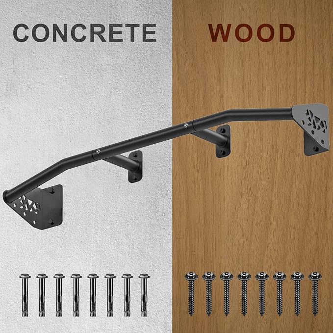 SELEWARE 32"/36" Wall Mount Pull Up Bar Joist Mount Chin Up Bar for Doorway | Heavy Duty Steel Construction Support 450 lb, w/Resistance Band Hooks, Fits 32"/36" Wall Studs for Home Gym Strength Training