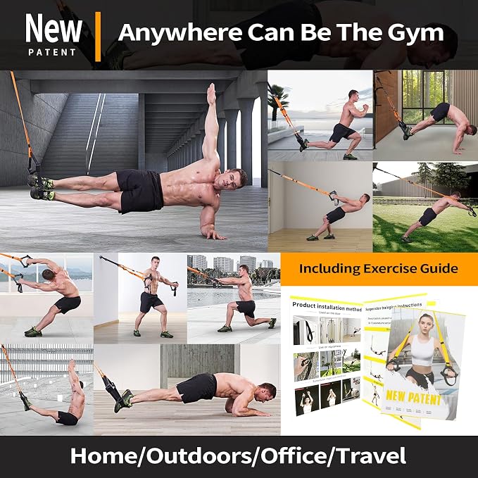 Moulyan Bodyweight Resistance Training Straps,Training straps Complete Home Gym Fitness Trainer kit for Full-Body Workout Easy Setup Gym Home Outdoors