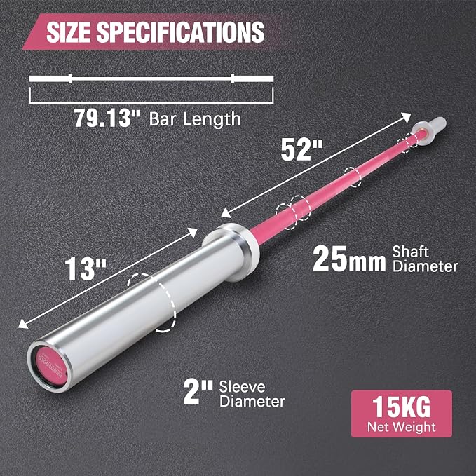 PROOFGOLD 6.6ft Olympic Barbell Bar,35Lb(15kg) Womens Barbell,Bench Press Bar for Squats and Deadlifts,2 Inch Olympic Weight Bar for Home Gym,500LB/700LB