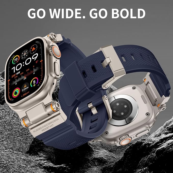 Band Compatible with Apple Watch Ultra 3/2/1 Band 49/46/45/44mm | Metal Connector with Silicone Rugged Strap for iWatch Ultra Series 11/10/9/8/7/6/SE3/SE2/SE/5/4/3/2/1, Navy Blue/Titanium