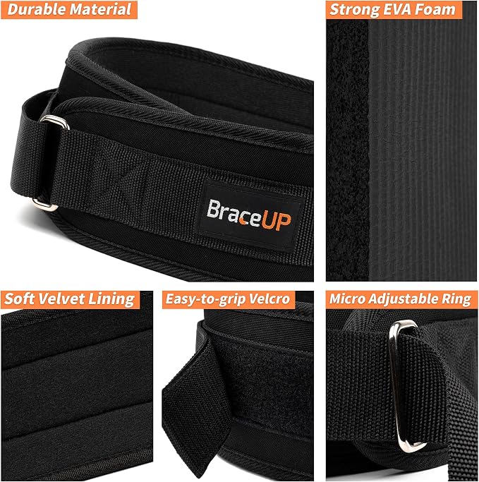 BraceUP Weight Lifting Belt for Men and Women – 4-inch Wide Weight Belt, for Weightlifting, Squat, Deadlift, Power Lifting, Gym Training, and Back Support