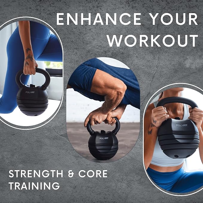 Polyfit Adjustable Kettlebell Set - 5-in-1 Weights for Home Gym | 5-in-1 adjustable weight design, 30/40/50 lb options, non-slip grip, cast iron build, compact for home gyms