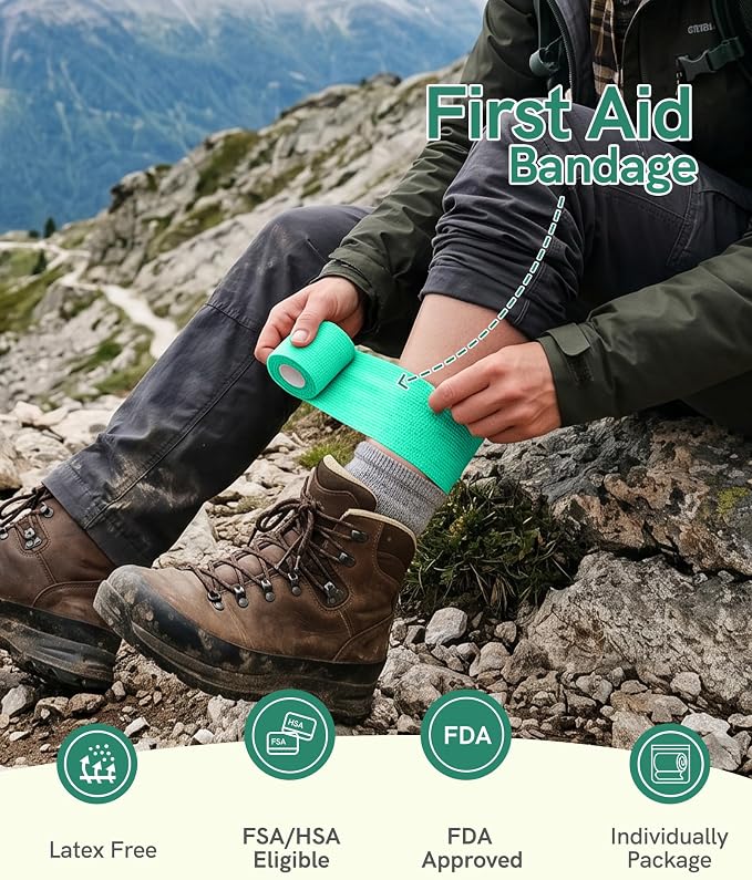 FriCARE Self Adhesive Bandage Wrap, Medical Tape in First Aid Kit | Elastic Cohesive Bandages for Sports/Vet/Wrist Ankle Wounds, 2 Inches X 5 Yards, Latex-free 6 Rolls, Quartz Glow
